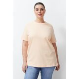 Trendyol Curve Pink Boyfriend Knitted T-shirt with Slit and Gather Detail cene