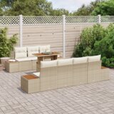 vidaXL 8-delni set vrtne garniture z blazinami Bež PE Ratan | Shoptok.si