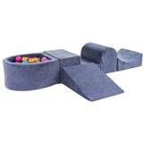 MeowBaby 4-delni penasti igralni komplet ® Foam Playground z majhnim bazenom žog, 100 žog, žamet, modro siva: zlata/temno roza/marmor/turkizna, (21295245) Cene