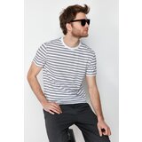 Trendyol Men's White Regular/Normal Cut Striped 100% Cotton T-Shirt Cene