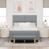 vidaXL Vzmetna postelja z vzmetnico in klopjo svetlo siva 140x200 cm tkanina, (22083152) | Shoptok.si
