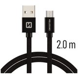 Swissten kabel USB/microUSB, platneni, 2m, crni | shoptok.hr