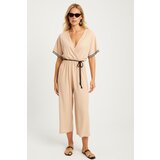 Cool & Sexy Women's Vanilla Ethnic Patterned Belted Jumpsuit | Shoptok.si
