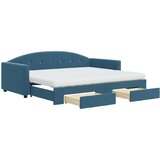 vidaXL Izvlečna dnevna postelja s predali modra 90x200 cm žamet | Shoptok.si