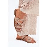Boto Embellished women sandals on flat heel with straps and buckle beige Manitte | ePonuda.com