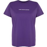 Trendyol Curve Purple Crew Neck Slogan Detailed Knitted T-Shirt Cene