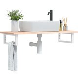  The Living Store Stenska polica za umivalnik jeklo in trdna hrastovina - Polica Za Umivalnik, (21554438) | Shoptok.si