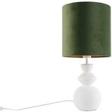 QAZQA Design tafellamp wit velours kap groen met wit 25 cm - Alisia Cene
