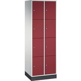 C+P Jeklena omara s predelki z zaklepanjem INTRO, višina predelka 435 mm, ŠxG 620 x 500 mm, 8 predelkov, korpus svetlo siv, vrata rubinasto rdeča | Shoptok.si