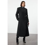Trendyol Anthracite Belted Double Breasted Regular Wool Long Topcoat Formed Lined Coat Cene
