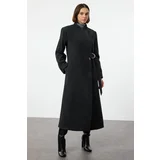 Trendyol Anthracite Belted Double Breasted Regular Wool Long Topcoat Formed Lined Coat