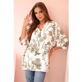 Kesi Włoski Women's V-neck shirt with a floral pattern khaki | Shoptok.si