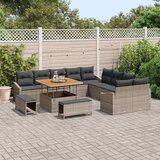  13-delni Vrtni Sofa Set z Blazinami Sivi Poli Ratan Akacija | Shoptok.si