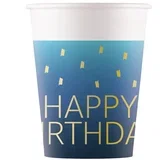 Modri papirnati kozarci z napisom Happy Birthday, set 8 kosov, 200 ml