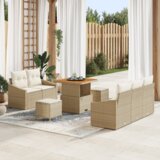 vidaXL 8-delni vrtna sofa set z blazinami Bež Poli ratan Akacija | Shoptok.si