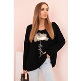 Kesi Włoski Women's viscose blouse with long sleeves and gold floral print black | ePonuda.com