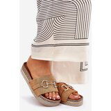 Boto Ladies Platform Slippers With Golden Decoration And Glitter Camel Morisela | Shoptok.si