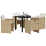 vidaXL 5-dijelni set za večeru u vrtu s jastučićima Bež Poli Ratan, vrtni stol Crna 80x80x73 cm kaljeno staklo | shoptok.hr