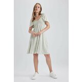 Defacto V-Neck Mini Short Sleeve Knitted Dress Cene