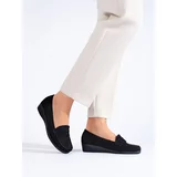 SHELOVET Suede black loafers on a low wedge