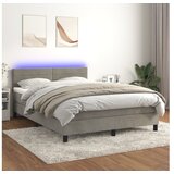  Box spring postelja z vzmetnico LED svetlo siva 140x200cm žamet | Shoptok.si