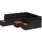 vidaXL 9 delni vrtni kavč set z blazinami Črni poli ratan akacija | Shoptok.si