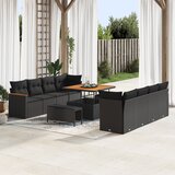 vidaXL 11-delni set za vrt s blazinami Črn poli ratan akacija | Shoptok.si