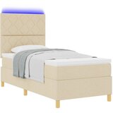  LED Box Spring Krevet s uzglavljem Krema 90 x 190 cm tkanina | shoptok.hr