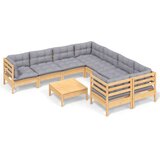  9-dijelna vrtna garnitura od borovine sa sivim jastucima | shoptok.hr