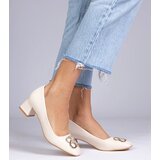 Gemre Beige low-heeled pumps with rhinestones Cahes | Shoptok.si