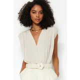 Trendyol Stone Padding, Double Breasted Collar, Flexible Knitted Body