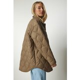 Happiness İstanbul Women's Mink Pocket Oversized Quilted Coat Cene
