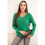 Kesi Włoski women's sweater with viscose and v-neck green Cijene