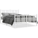 vidaXL Kovinski posteljni okvir z vzglavjem in vznožjem bel 140x200 cm | Shoptok.si