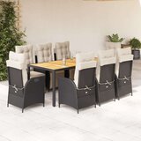 vidaXL 9-dijelni vrtni blagovaonski set s jastucima crni od poliratana | shoptok.hr