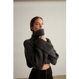 VATKALI Turtleneck Crop Sweater Gray Cene