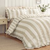 Catherine Lansfield Bež 3-delna posteljnina za zakonsko posteljo 200x200 cm Seersucker Frill Stripe – | Shoptok.si