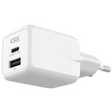 Ksix Gan ultrabrzi zidni punjač 20W PD & PPS, 1 x USB-C + 1 x USB-A, bijeli | shoptok.hr
