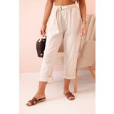 Kesi Włoski Women's linen cotton pants with a belt beige Cijene