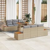 vidaXL 7-delni zunanji jedilni set s blazinami, bež, poliratan, akacijeva | Shoptok.si