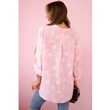 Kesi Włoski Linen Women's Blouse with Floral Pattern, Long Sleeves, and Buttons Candy Pink | Shoptok.si
