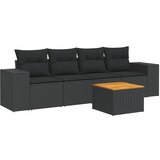 vidaXL Vrtna sedežna garnitura 5-delna z blazinami črn poli ratan, (21034747) | Shoptok.si
