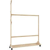 vidaXL Stojalo za oblačila s kljukami in kolesi 100x35x157 cm Bambus | Shoptok.si