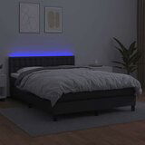  Box spring postelja z vzmetnico LED črna 140x200 cm um. usnje, (20725545) | Shoptok.si