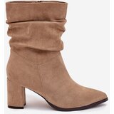 Boto Women's heeled ankle boots with ruching insulated beige Amelise | Shoptok.si