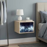  Wall-mounted noćni ormarić RAALTE Hrast sonoma 36 x 33 x 25 cm - Hrast sonoma Plavi mramorni uzorak 1 | shoptok.hr