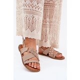 Boto Women's Flat Heeled Sandals With Gold Studs Beige Zanira | shoptok.hr