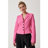  Women's Pink Contrast Buttoned Short Blazer Jacket Cijene
