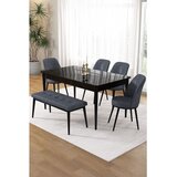 Hanah home trpezarijski set Pir, sto, 4 stolice i klupa, ploča u dekoru crnog mermera, dimno siva tkanina Babyface | Eponuda.com