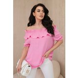 Kesi Spanish blouse with decorative ruffle in light pink color Cene